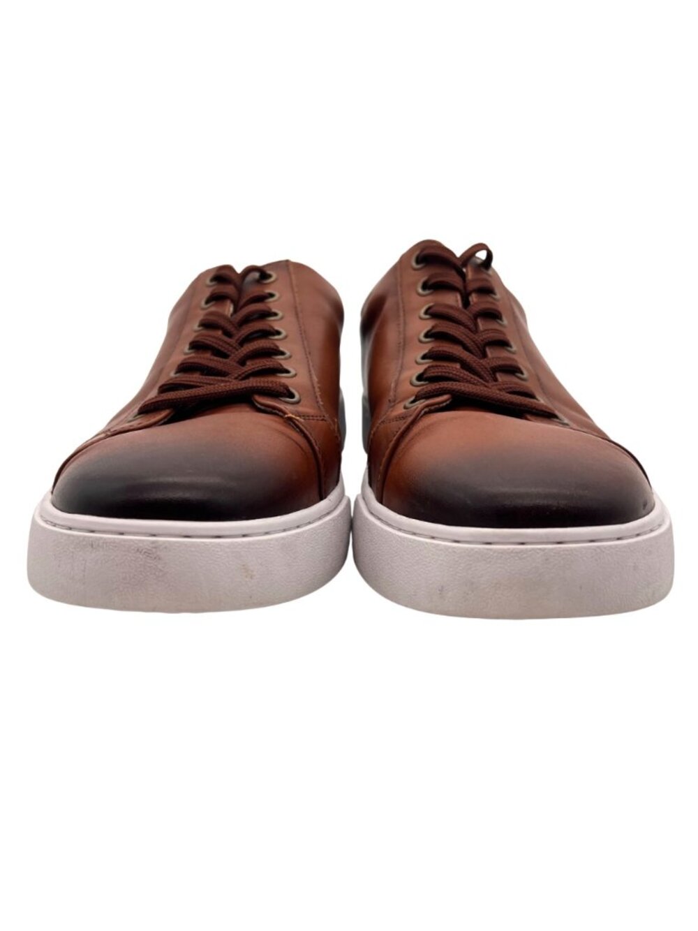 Desai Fashion Shoes Brown Faux Leather Sneakers Mens Size 9 White Rubber Sole - Picture 4 of 11